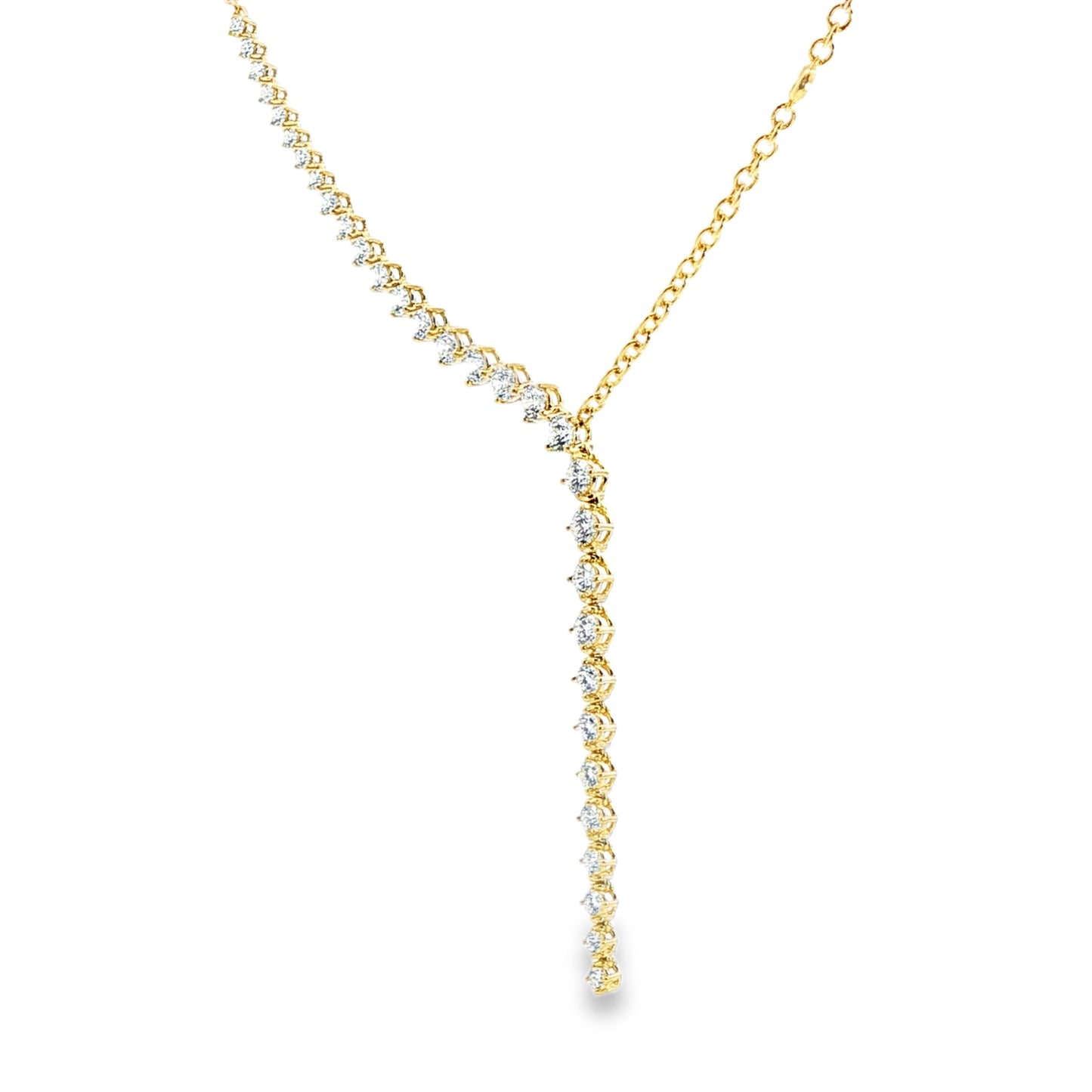 18K Yellow Gold Diamond Lariette Split Chain Necklace With Diamond Stations On Chain 3.54Ctw
