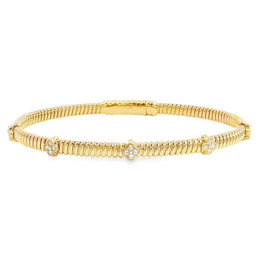14Kyg Diamond Soft Bangle  Bracelet Containng 20Rd = 0.18Ct 4Mm