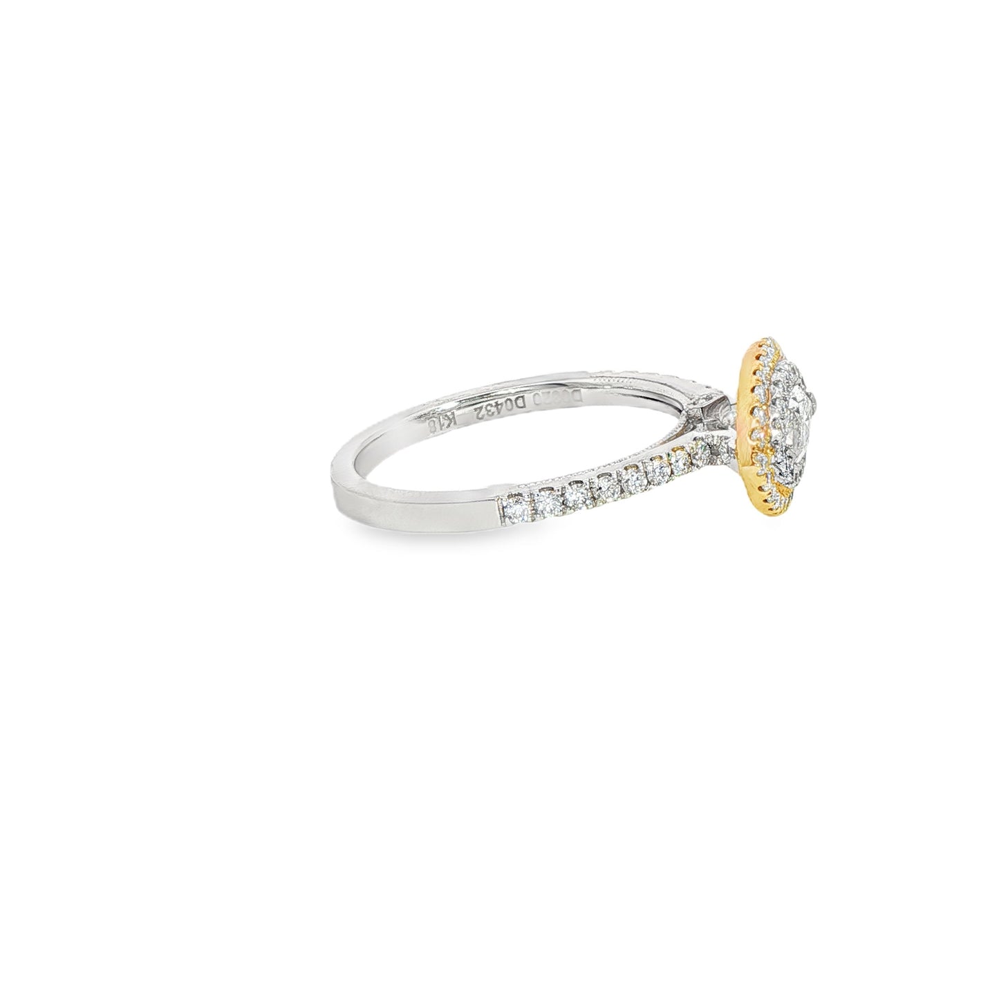 18k two tone east to west marqusie diamond halo ring 0.75ct