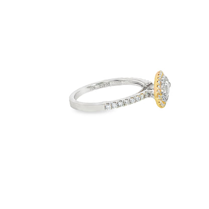 18k two tone east to west marqusie diamond halo ring 0.75ct