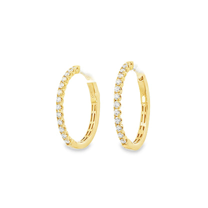 14K Yellow Gold Oval Shaped Diamond Hoops Containing 26 Round Diamonds 0.56Ctw