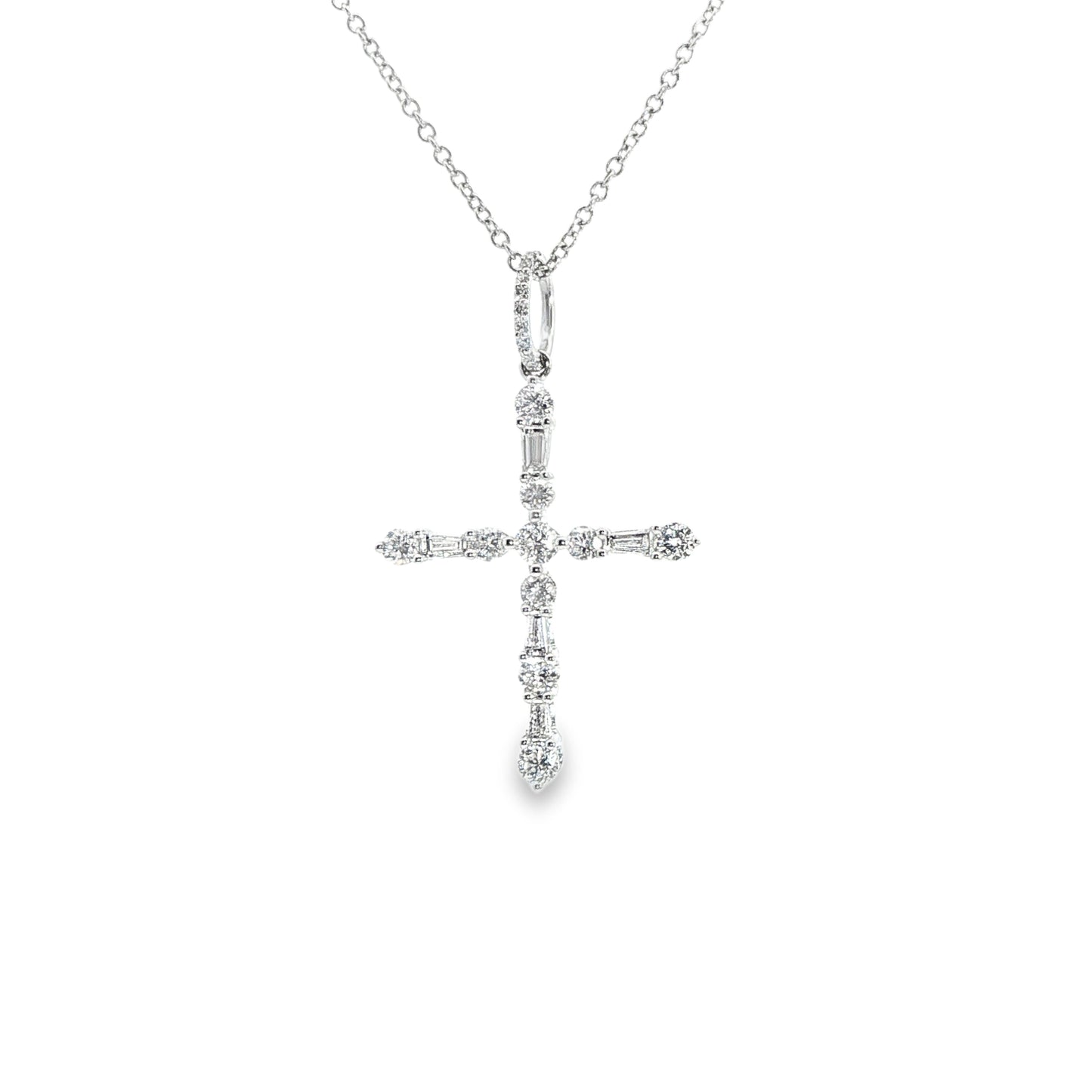 18K White Gold Fancy Shape Diamond Cross Necklace 0.50cttw