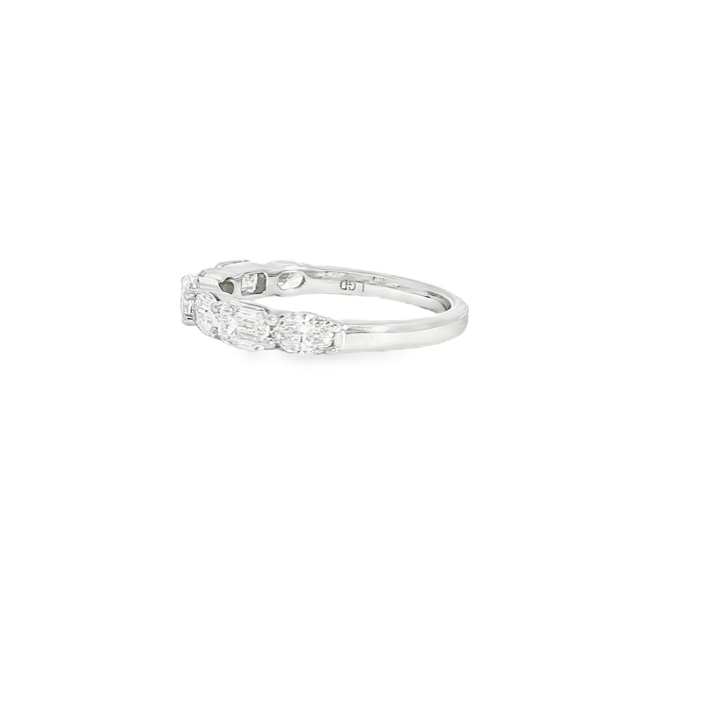 14K White Gold Lab Grown Diamond Alternating Emerald And Oval Band