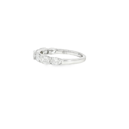 14K White Gold Lab Grown Diamond Alternating Emerald And Oval Band