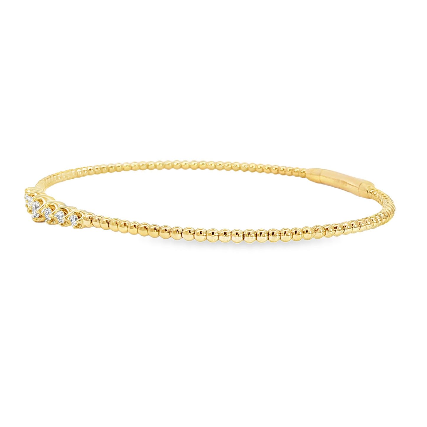 14Kyg Diamond Soft Bangle  Bracelet Containng 7Rd = 0.20Ct 4Mm