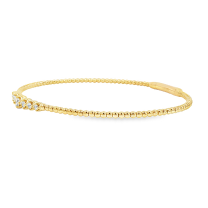 14Kyg Diamond Soft Bangle  Bracelet Containng 7Rd = 0.20Ct 4Mm
