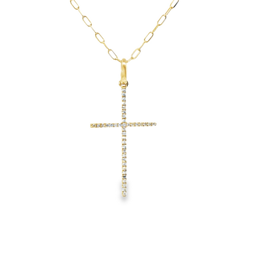 18K Yellow Gold Diamond Cross On Yg Chain 0.09Ct
