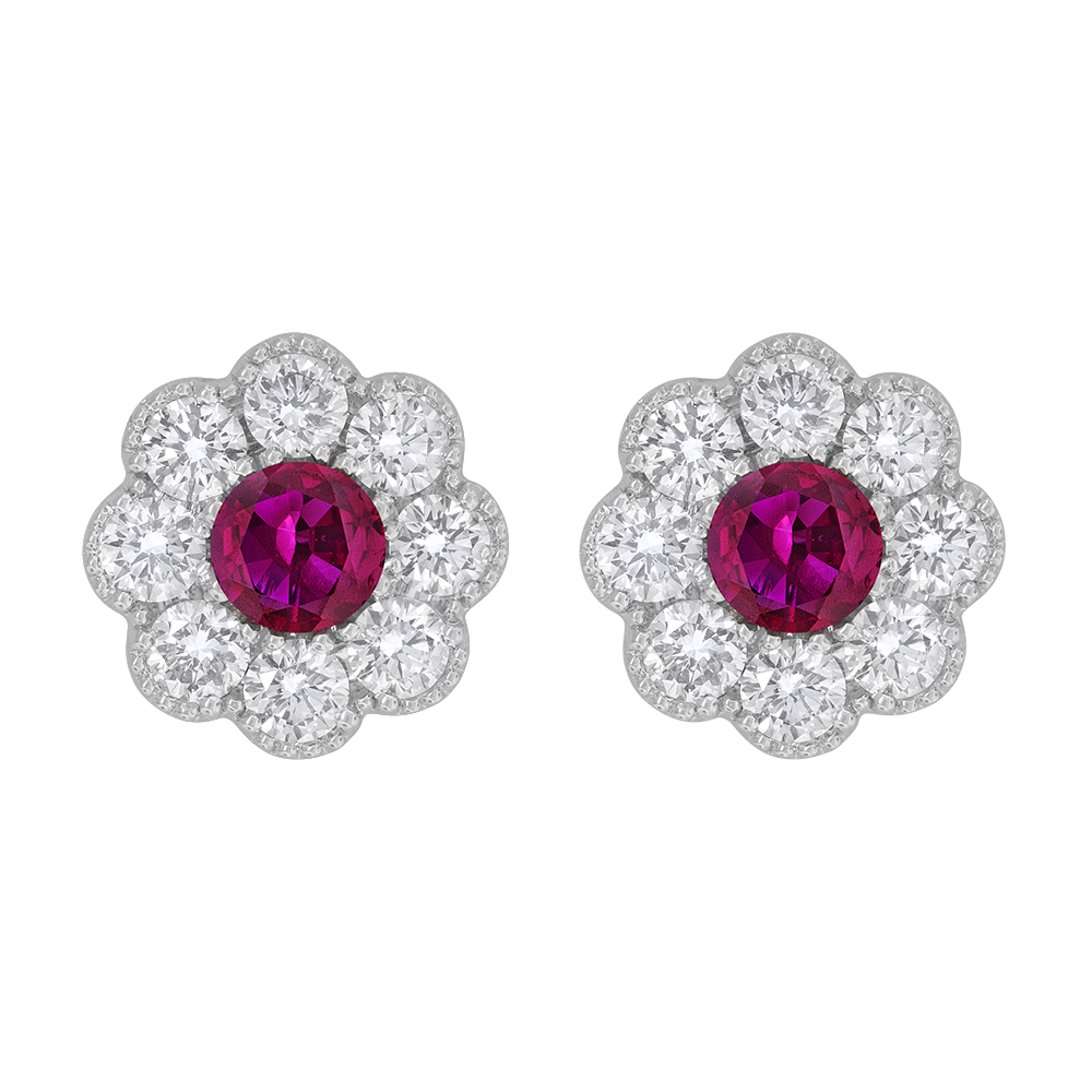 18k white gold ruby and diamond studs 1.32ct