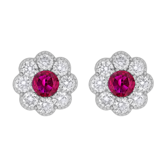 18k white gold ruby and diamond studs 1.32ct