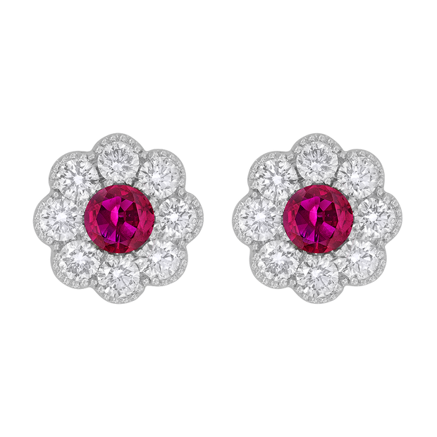 18k white gold ruby and diamond studs 1.32ct