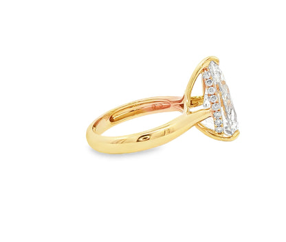 14K Yellow Gold Cathedral Lab Diamond Pear Cut Engagement Ring With Diamond Hidden Halo