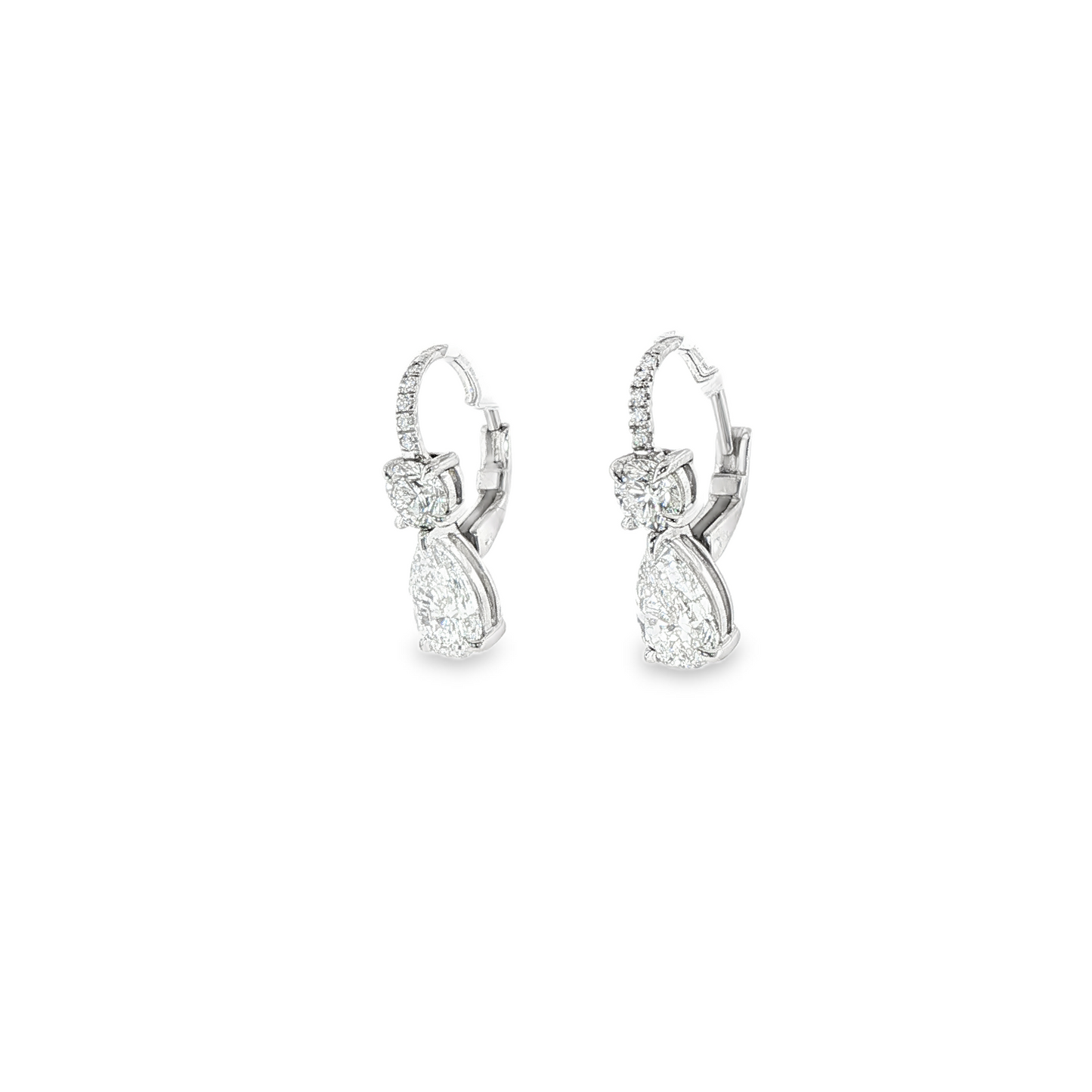 14K White Gold Lab Grown Pear And Round Drop Earrings