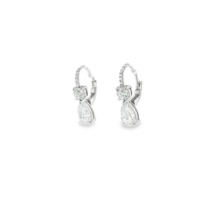 14K White Gold Lab Grown Pear And Round Drop Earrings