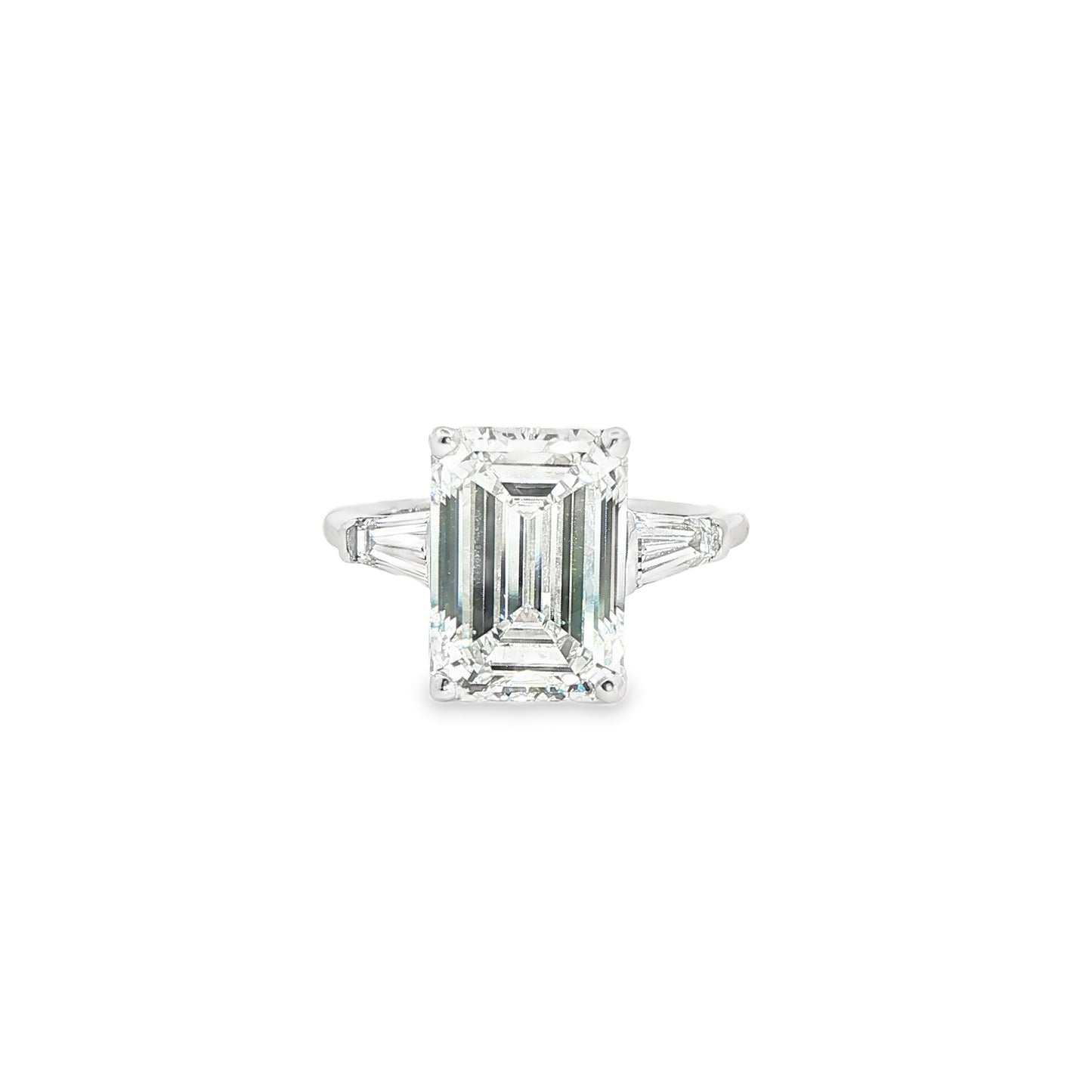 14K White Gold Lab Emerald Cut Diamond Tappered Baguette Three Stone Engagement Ring