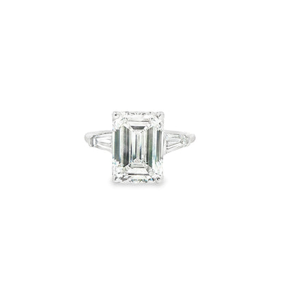 14K White Gold Lab Emerald Cut Diamond Tappered Baguette Three Stone Engagement Ring
