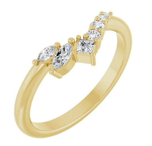 14K Yellow Gold Contour Natural Diamond Band .0.20Ct