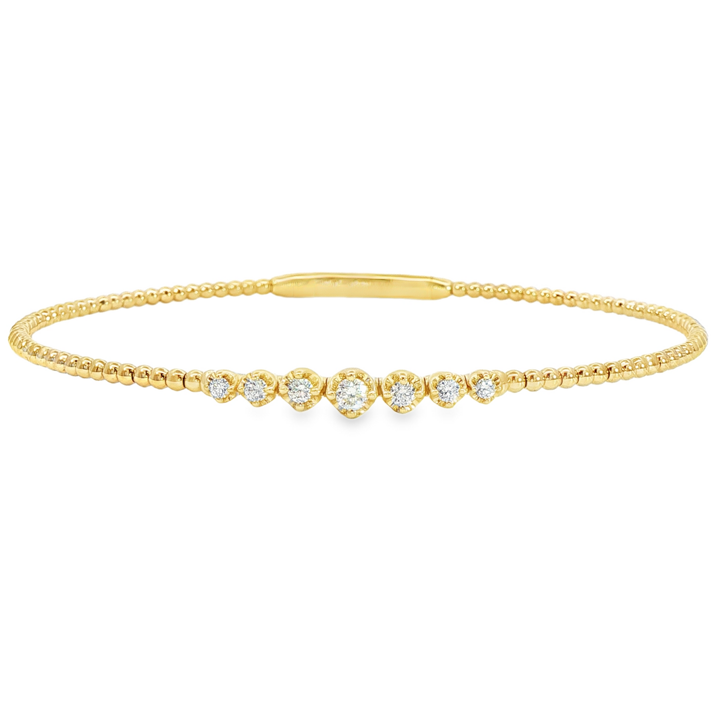 14Kyg Diamond Soft Bangle  Bracelet Containng 7Rd = 0.20Ct 4Mm