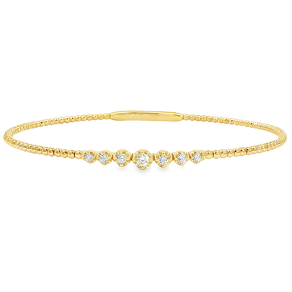 14Kyg Diamond Soft Bangle  Bracelet Containng 7Rd = 0.20Ct 4Mm