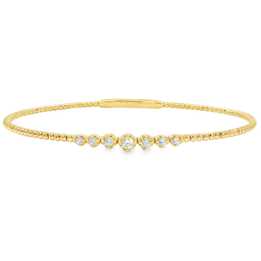 14Kyg Diamond Soft Bangle  Bracelet Containng 7Rd = 0.20Ct 4Mm