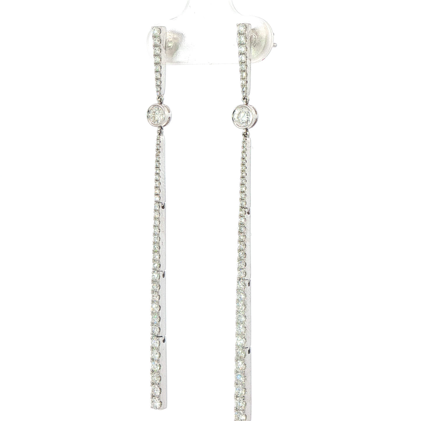 18K White Gold Round Diamond Drop Earrings 69Mm D=1.29Ct