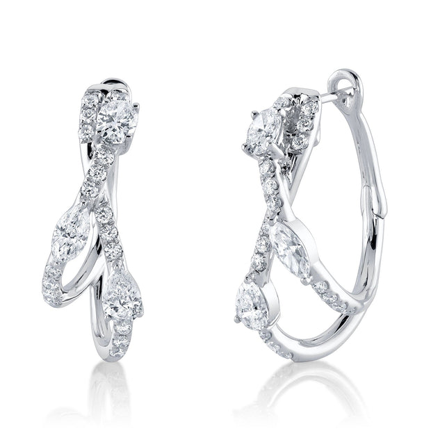 14k White Gold Fashion Diamond Hoops