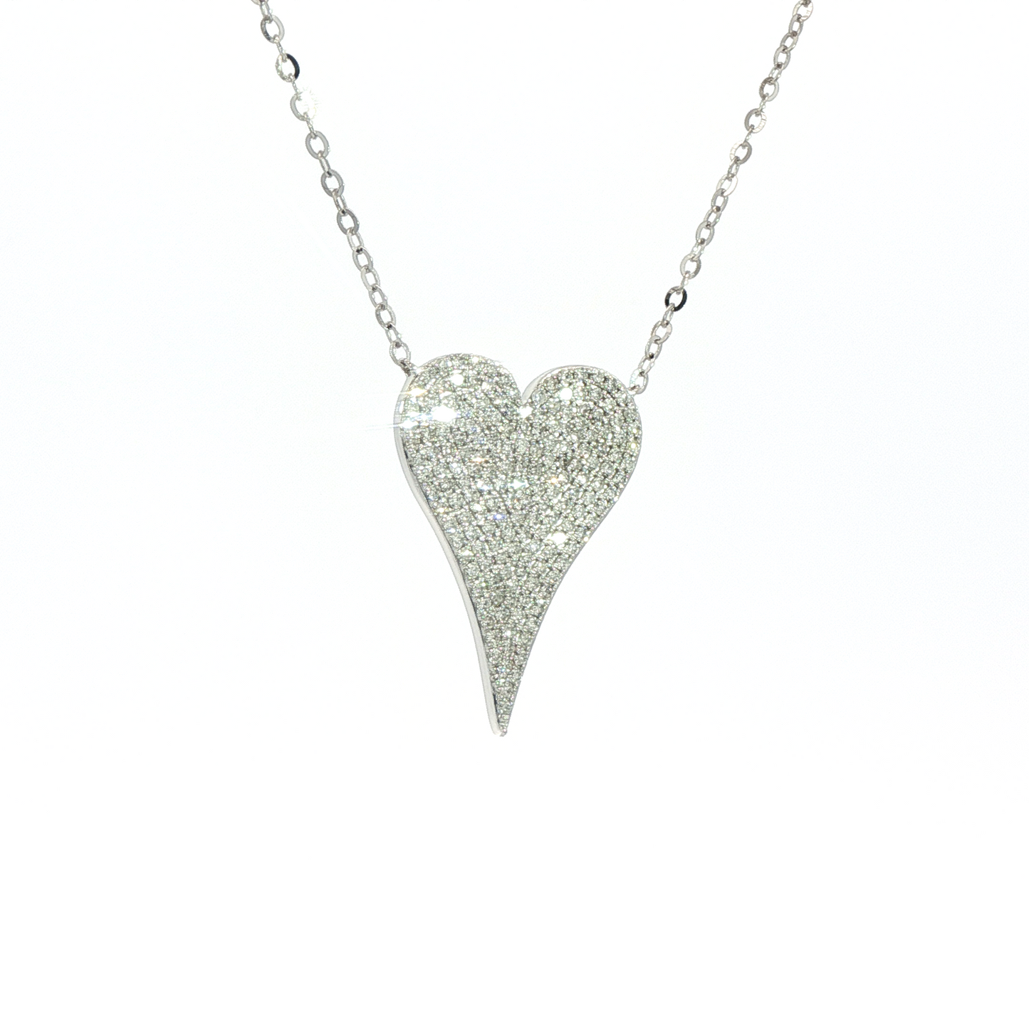 14K White Gold Single Cut Diamond Heart Necklace Conitaing  175 Diamonds Totaling 0.55Ct