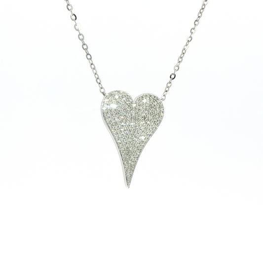 14K White Gold Single Cut Diamond Heart Necklace 0.55ct