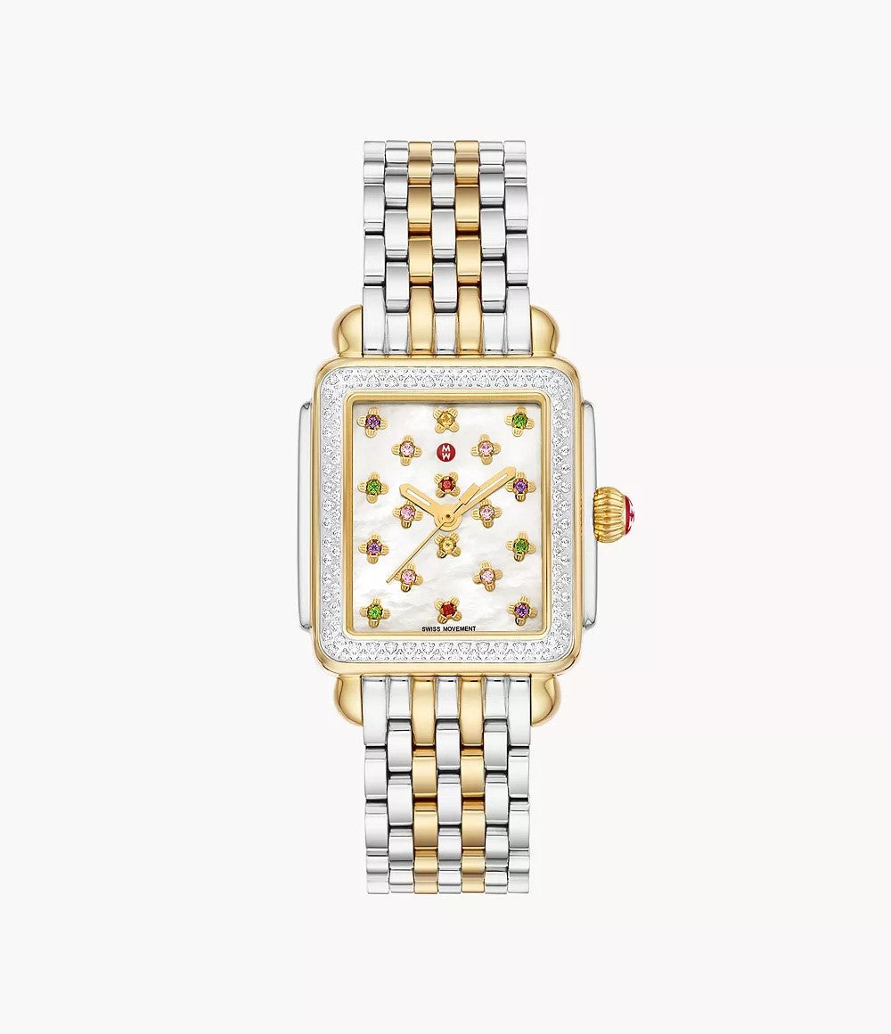 deco fleur two-tone 18k gold-plated diamond watch