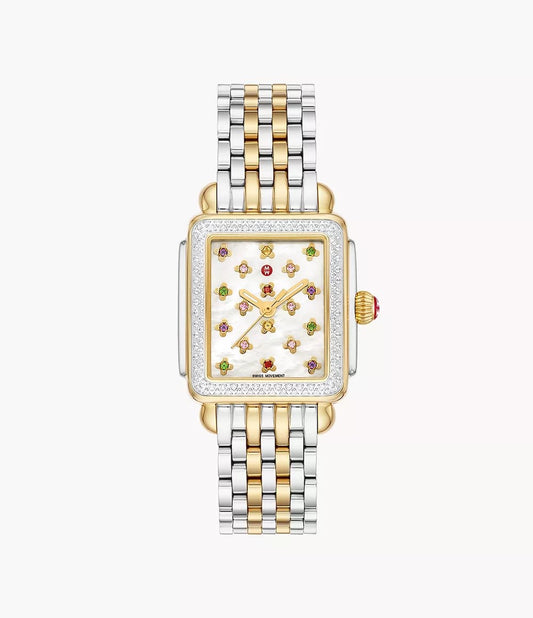 deco fleur two-tone 18k gold-plated diamond watch