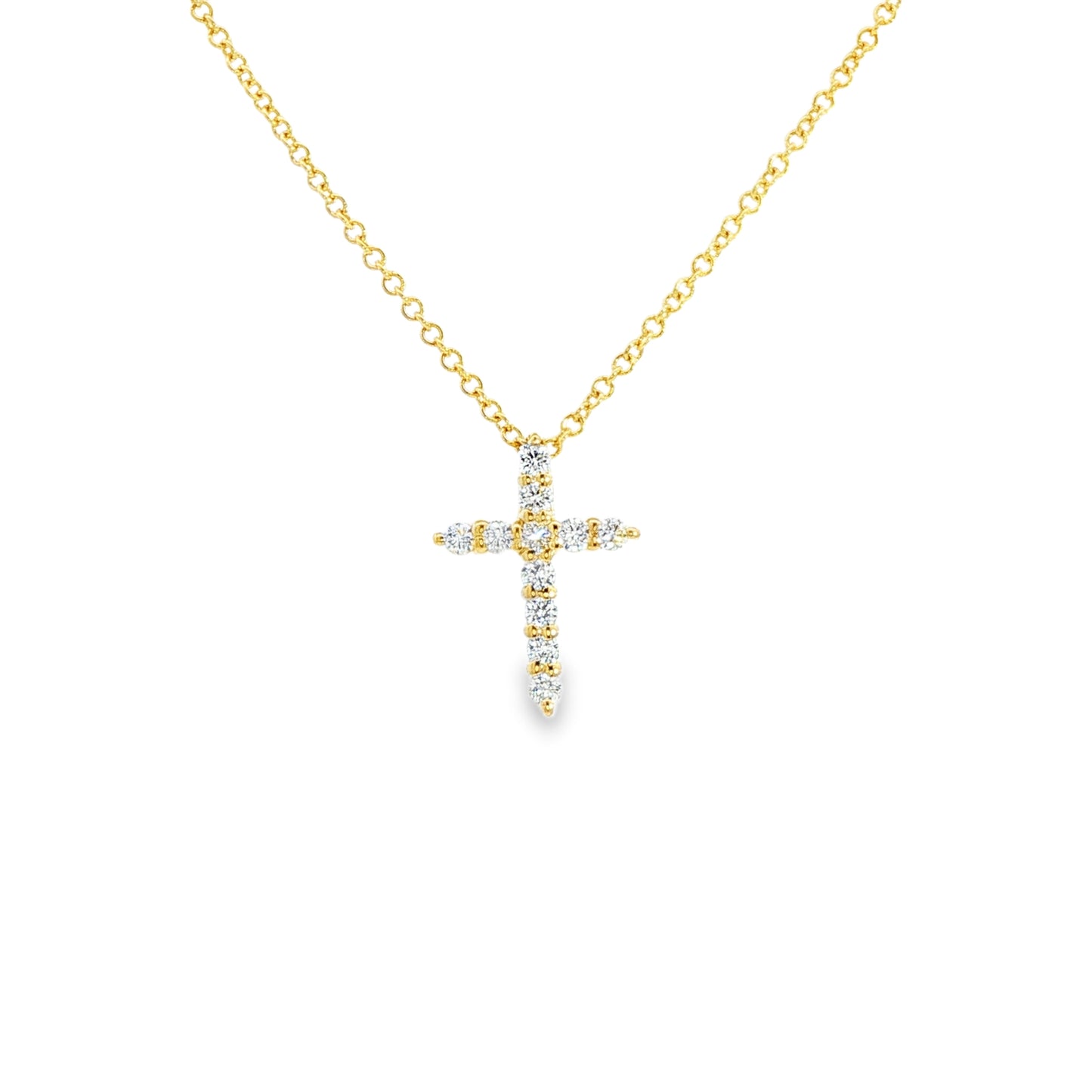 14K Yellow Gold Diamond Cross Pendant Necklace 0.25ctw