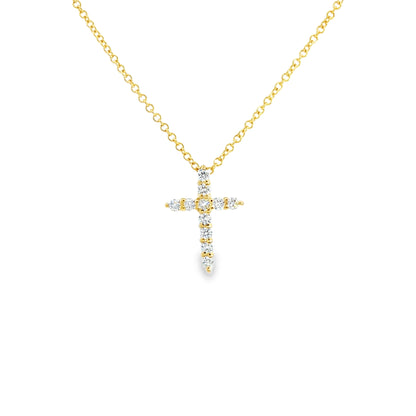 14K Yellow Gold Diamond Cross Pendant Necklace 0.25ctw