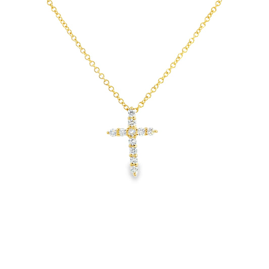 14K Yellow Gold Diamond Cross Pendant Necklace 0.25ctw