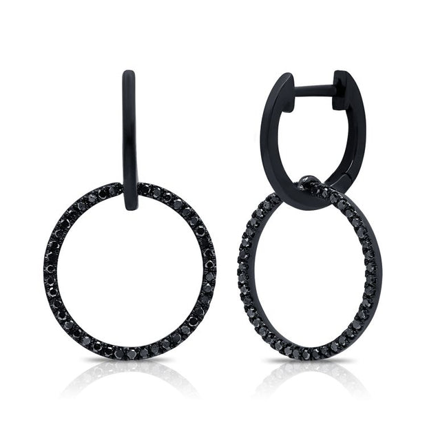 Double black hoop earrings with black diamonds 0.27ct