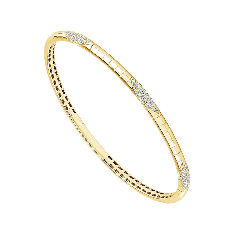 14K Yellow Gold 3 Station Cluster Diamond Flex Bracelet 0.50Ctw