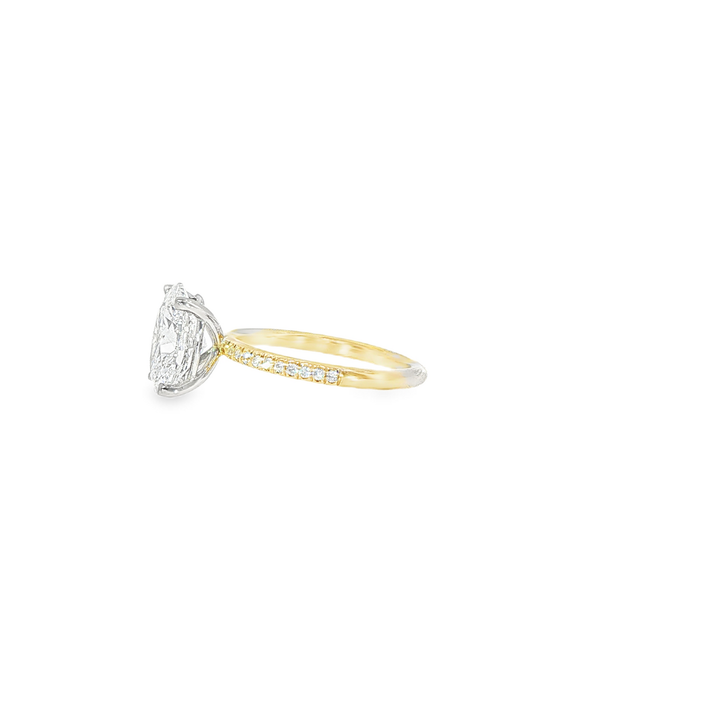 14K Two Tone Lab Oval Diamond Engagment Ring On Pave Band 2.50ct