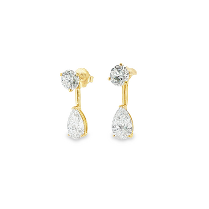 18K Yellow Gold Lab Grown Pear Enhancer And Round Drop Earrings