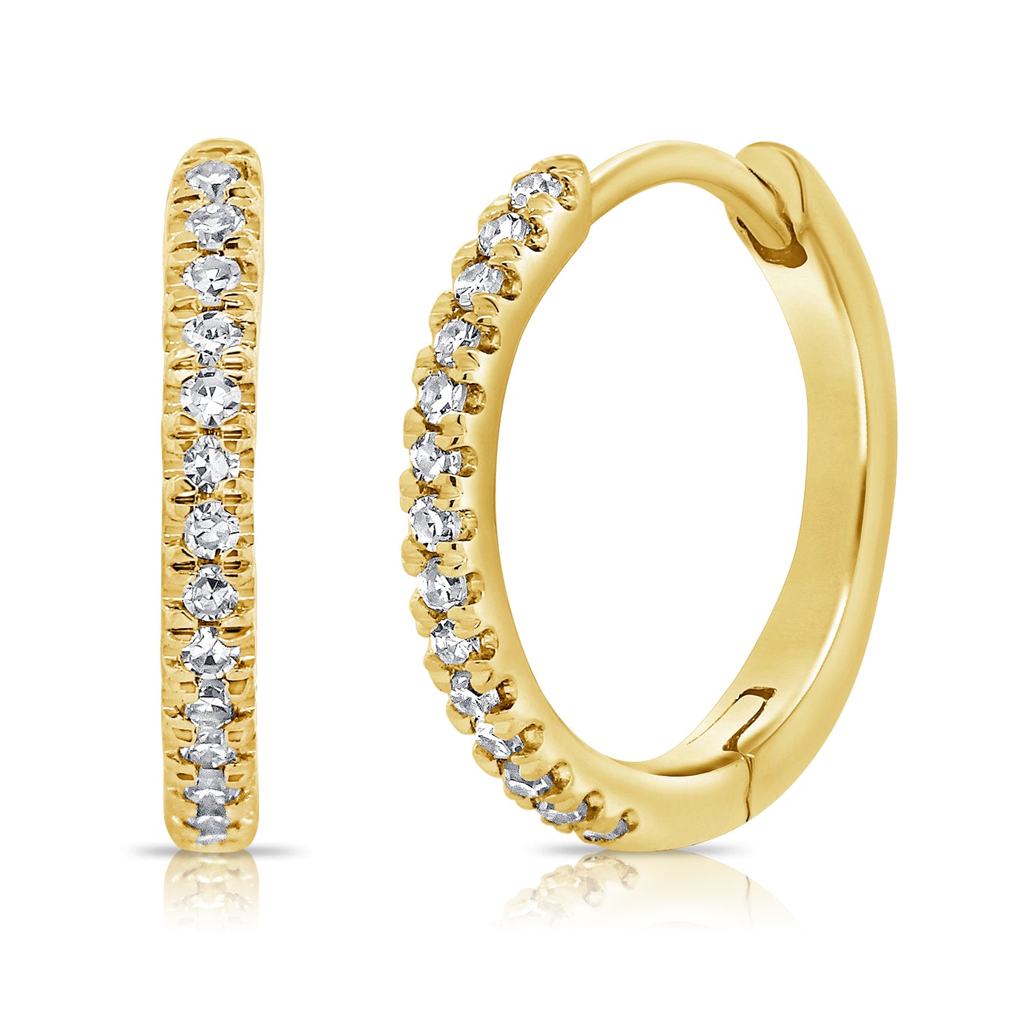14K Yellow Gold Diamond Fashion Huggie Hoop Earrings 0.09Ct