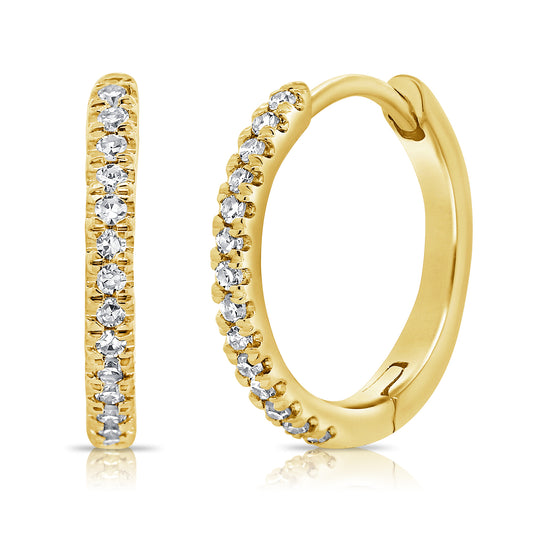 14K Yellow Gold Diamond Fashion Huggie Hoop Earrings 0.09Ct