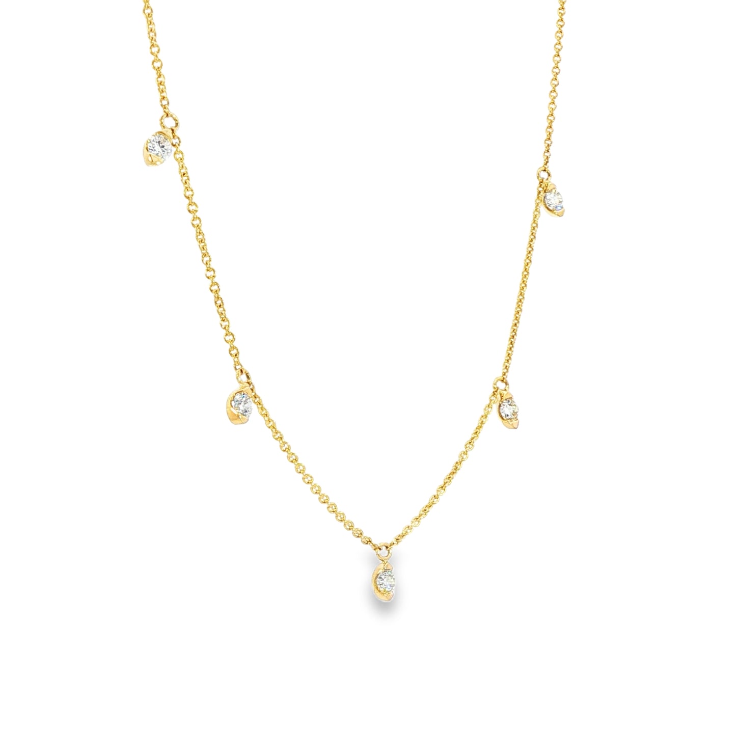 18K Yellow Gold 5 Station Round Diamond Necklace On 17.5" Adjustable Chain 0.31Ctw