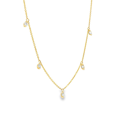 18K Yellow Gold 5 Station Round Diamond Necklace On 17.5" Adjustable Chain 0.31Ctw