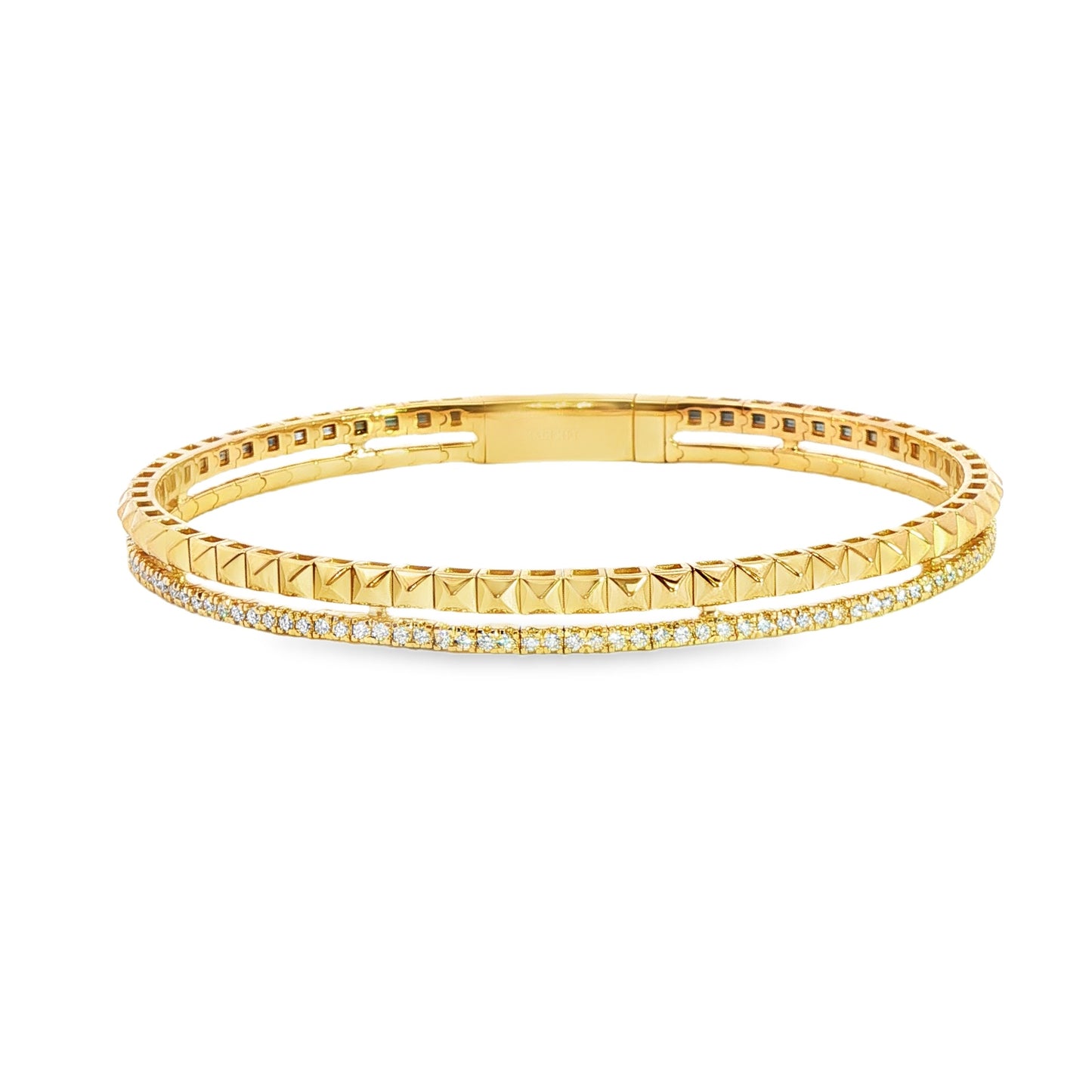 14K Yellow Gold Double Row Bypass Diamond And Gold Flex Bracelet 0.75Ctw