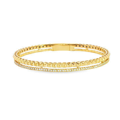 14K Yellow Gold Double Row Bypass Diamond And Gold Flex Bracelet 0.75Ctw