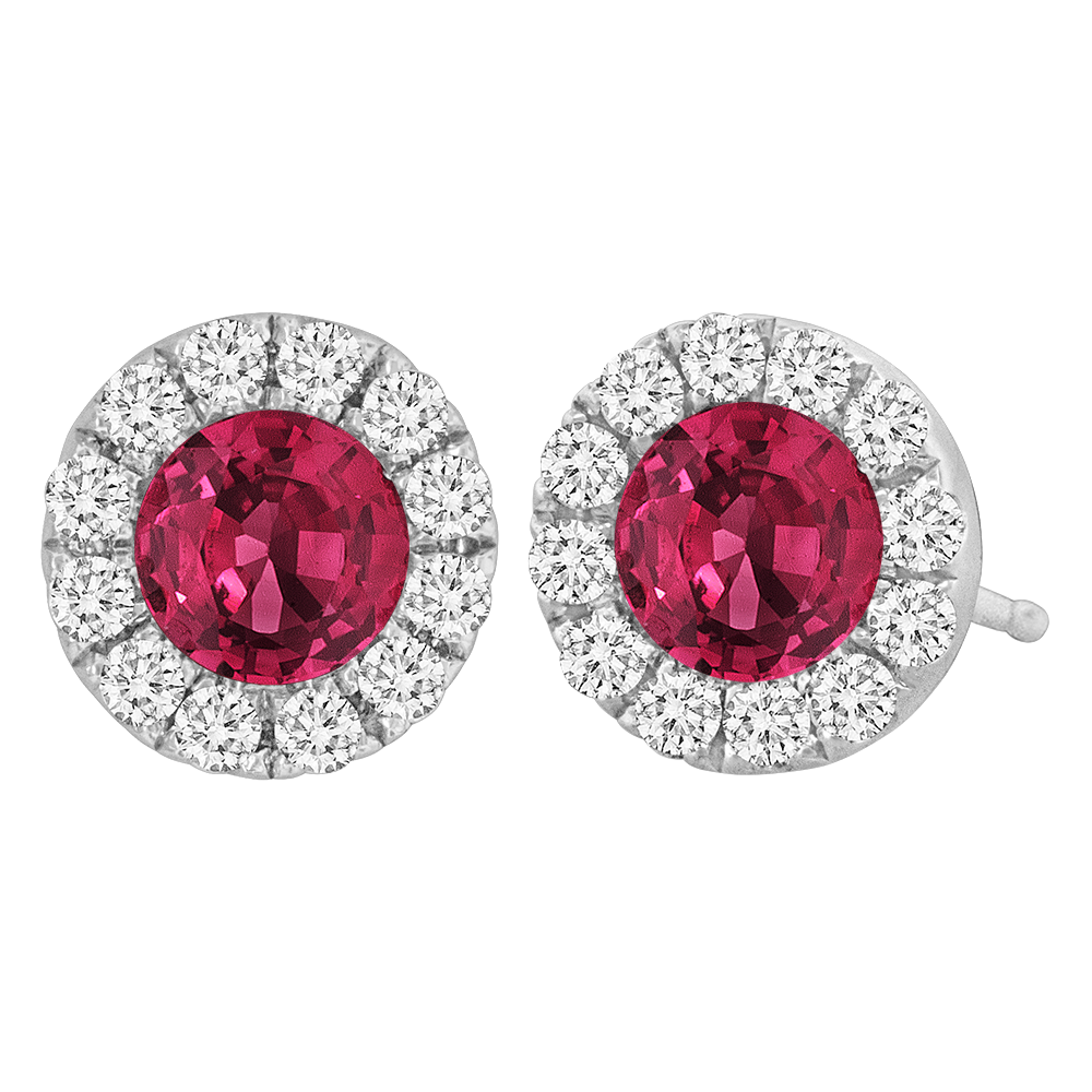 18k white gold diamond and ruby studs 0.55ct