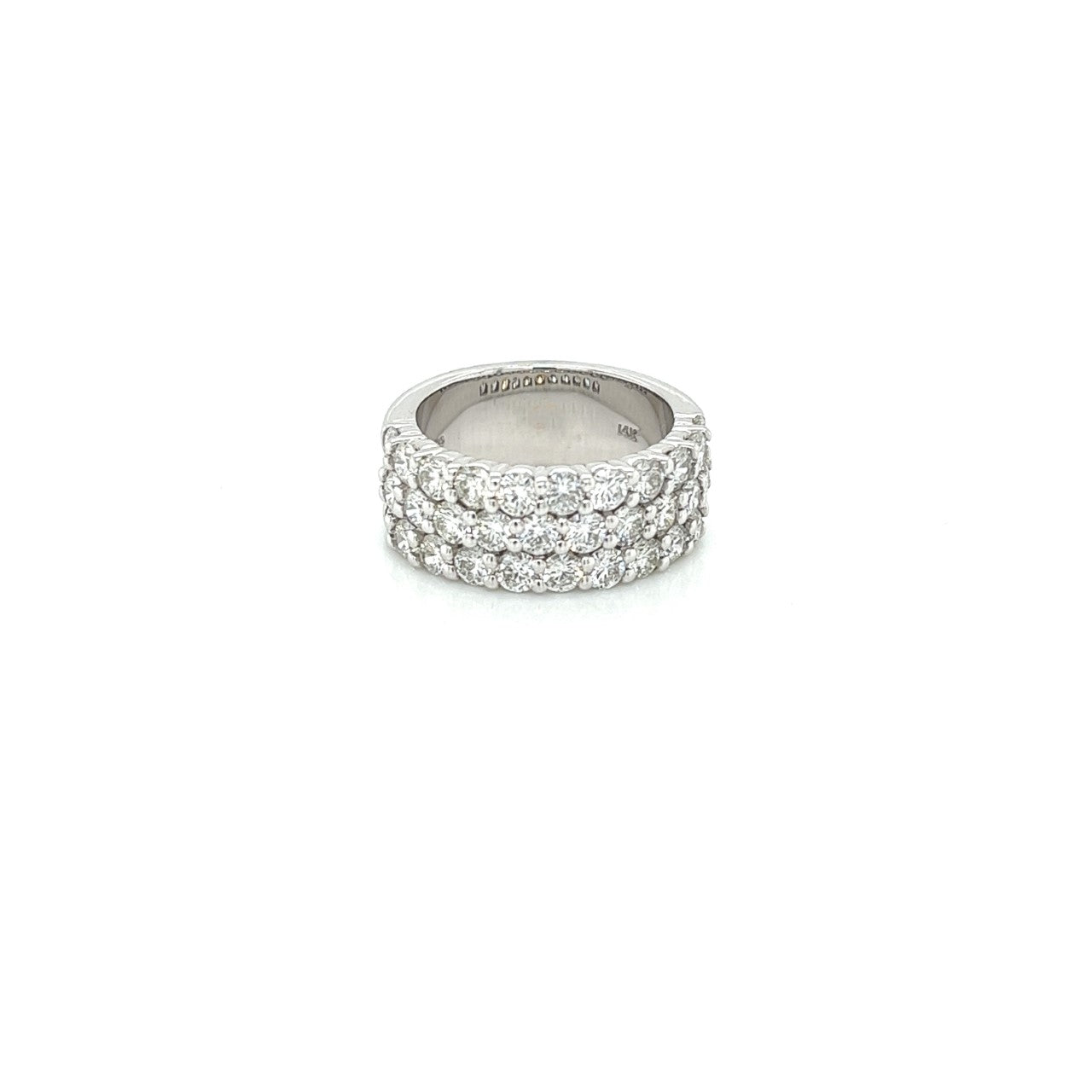 14k white gold three row diamond band 2.73ct