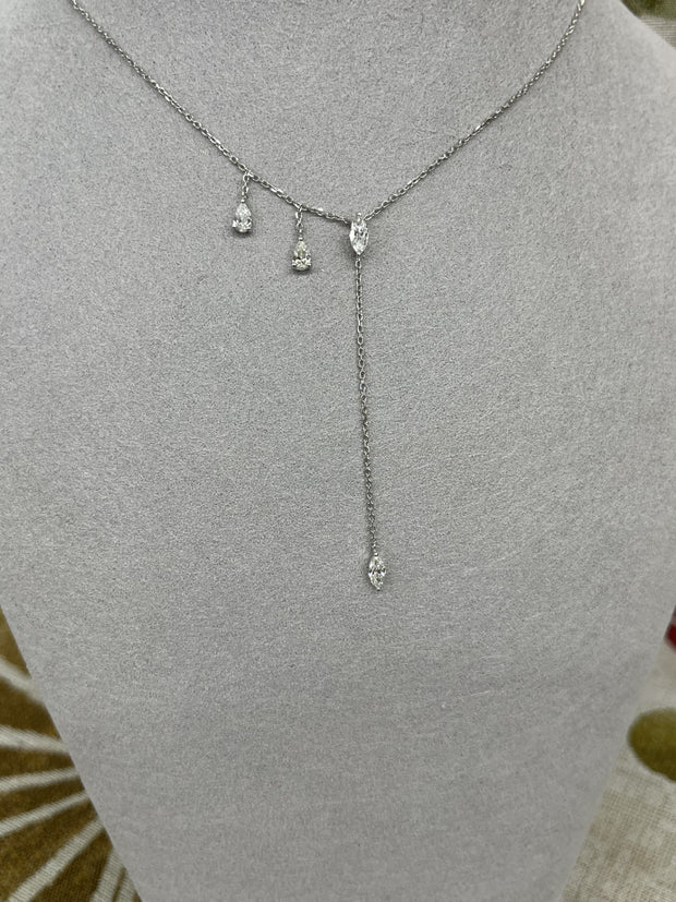 Dangle pear shape and marquise diamond lariat 0.63ct