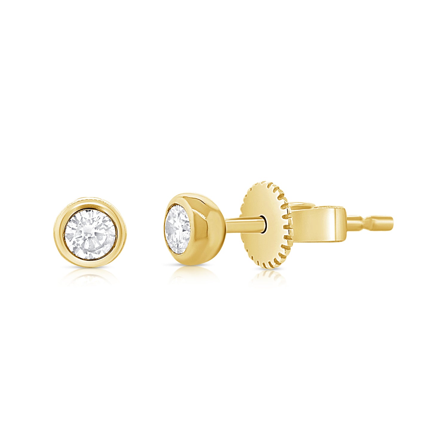 14K Yellow Gold Bezel Fashion Stud Earrings 0.18C