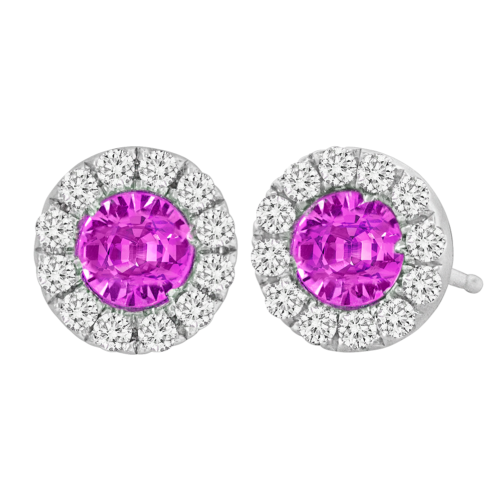 18k white gold pink sapphire and diamond studs 0.55ct
