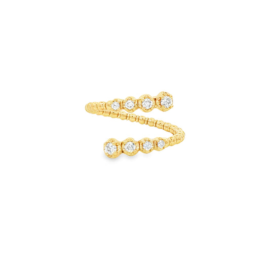 14K Yellow Gold  Flexable Bypas Diamond Ring 0.19Ctw