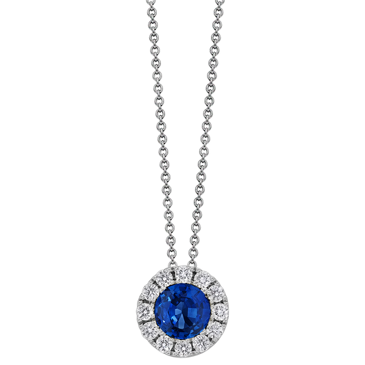 18k white gold blue sapphire and diamond pendant 0.40ct