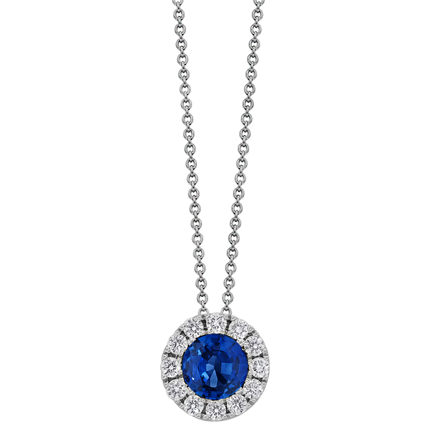 18k white gold blue sapphire and diamond pendant 0.40ct